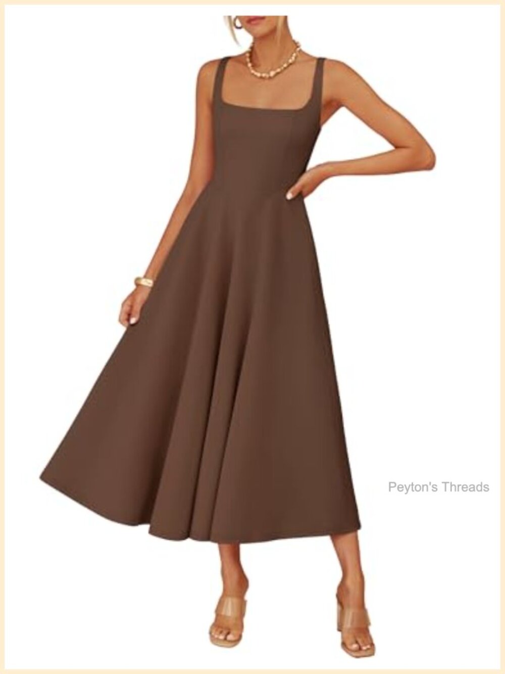 Sleeveless Square Neck A-Line Midi Dress with Pockets